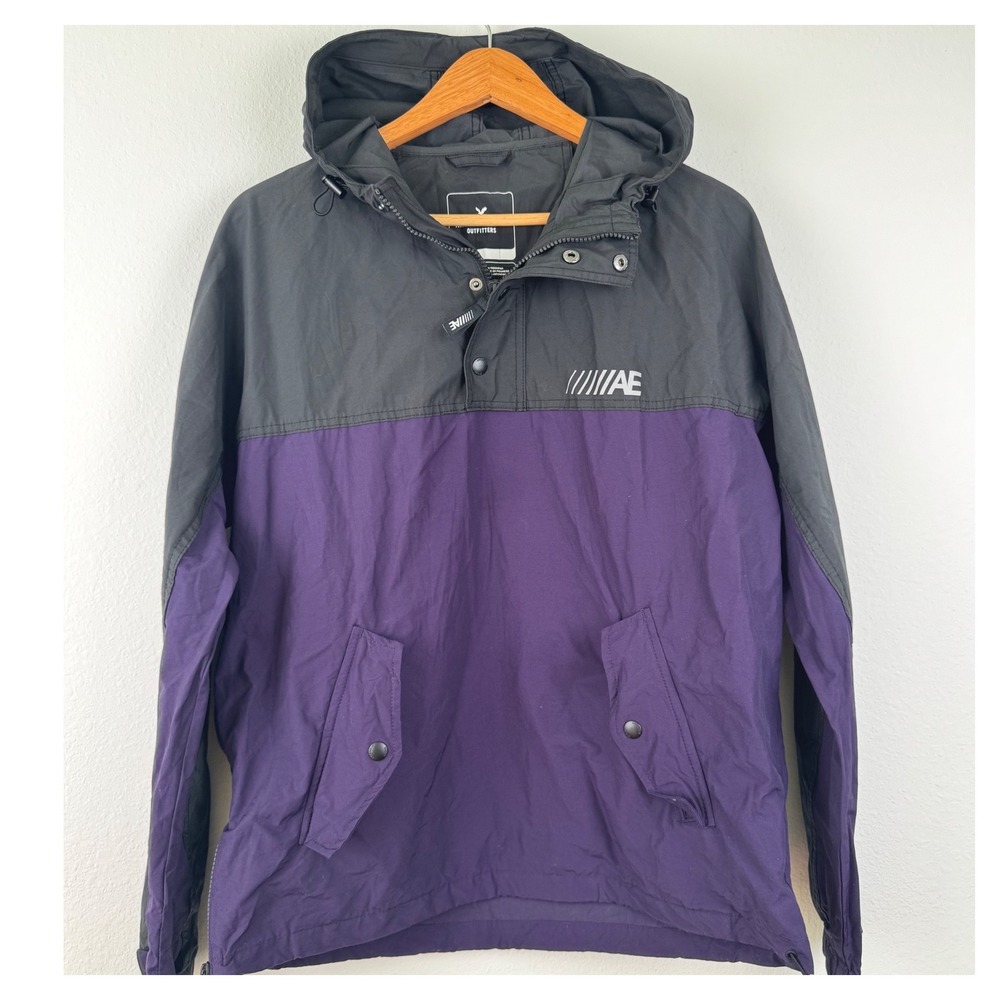 American Eagle Anorak Windbreaker Mens Medium Purple Black Excellent Gorpcore